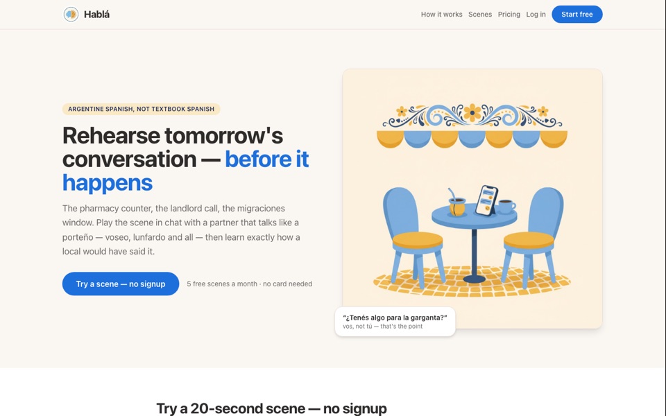 Hablá homepage
